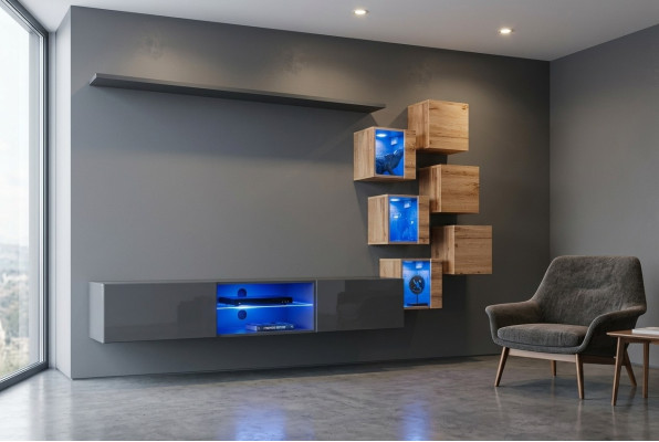 8-piece designer living wall gray furniture wood furniture wall cabinet new