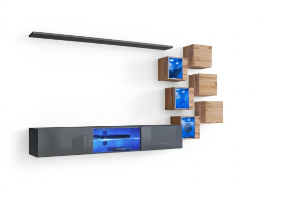 8-piece designer living wall gray furniture wood furniture wall cabinet new