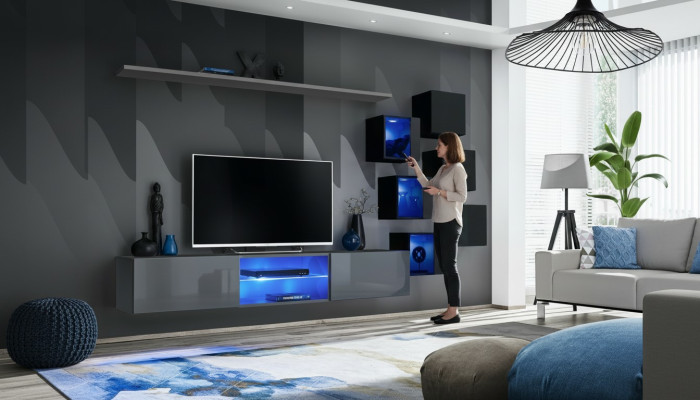Set Modern Gray Furniture Living Wall TV Stand Sideboard Wooden Furniture Wall Cabinet