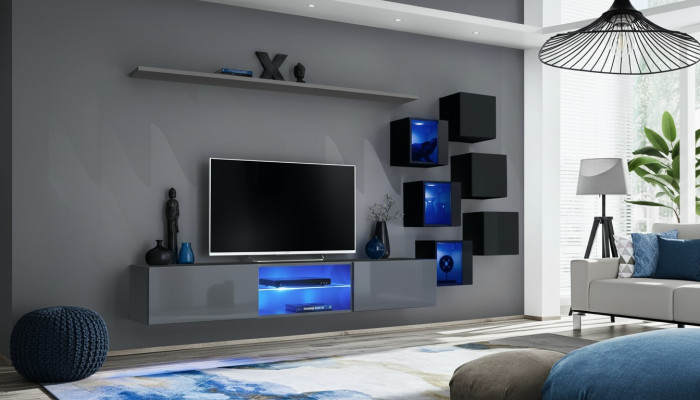 Set Modern Gray Furniture Living Wall TV Stand Sideboard Wooden Furniture Wall Cabinet