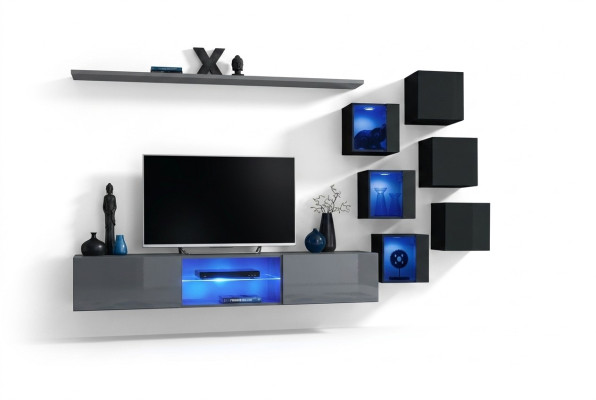 Set Modern Gray Furniture Living Wall TV Stand Sideboard Wooden Furniture Wall Cabinet