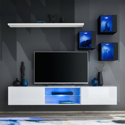 Furniture set, living room wall unit, 6x wall cabinet, wall shelves, sideboard, wooden furniture, new.