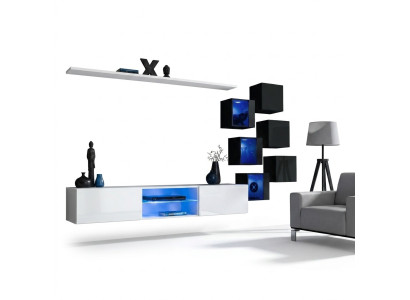 Furniture set, living room wall unit, 6x wall cabinet, wall shelves, sideboard, wooden furniture, new.