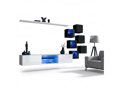 Furniture set, living room wall unit, 6x wall cabinet, wall shelves, sideboard, wooden furniture, new.