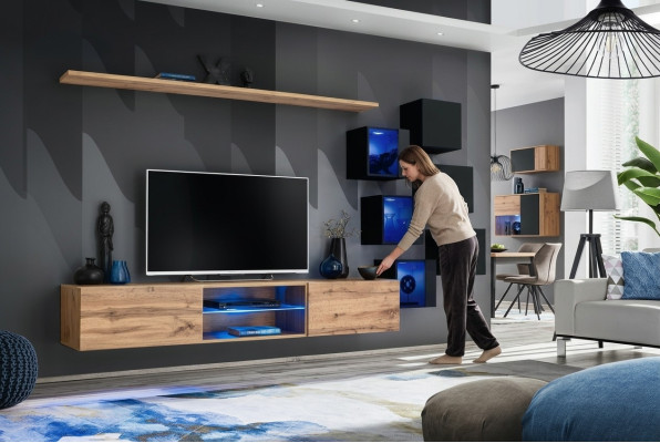 Wall unit brown shelves sideboard wall cabinet luxury new TV stand wooden furniture