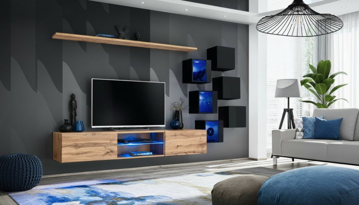 Wall unit brown shelves sideboard wall cabinet luxury new TV stand wooden furniture