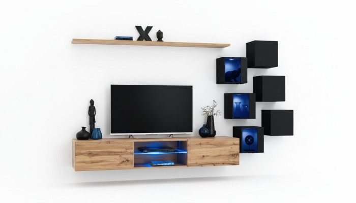 Wall unit brown shelves sideboard wall cabinet luxury new TV stand wooden furniture