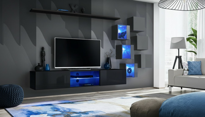 TV stand wall unit sideboard luxury set modern designer shelves complete