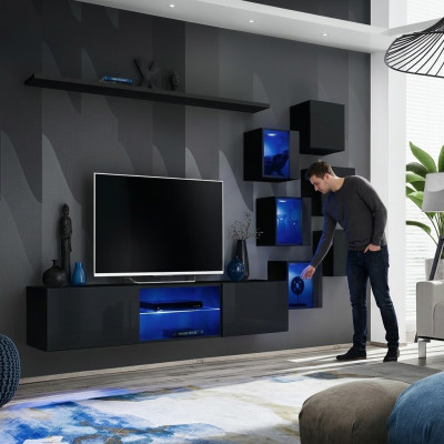Black Complete Set Living Room Wall Luxury Wood Furniture Designer Modern Wall Cabinet