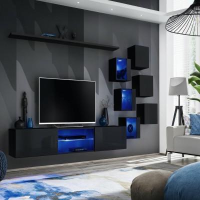 Black Complete Set Living Room Wall Luxury Wood Furniture Designer Modern Wall Cabinet