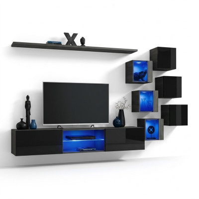 Black Complete Set Living Room Wall Luxury Wood Furniture Designer Modern Wall Cabinet