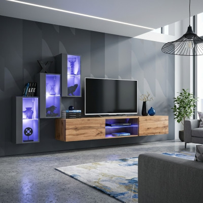 3x Wall Cabinet Living Room Set 4-piece Living Room Furniture Wall Shelves Sideboard