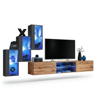 3x Wall Cabinet Living Room Set 4-piece Living Room Furniture Wall Shelves Sideboard