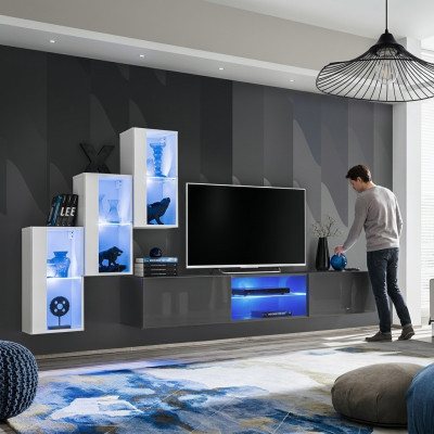Gray Sideboard TV Stand Set Wall Unit Complete Wall Shelves Wall Cabinet