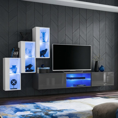 Gray Sideboard TV Stand Set Wall Unit Complete Wall Shelves Wall Cabinet