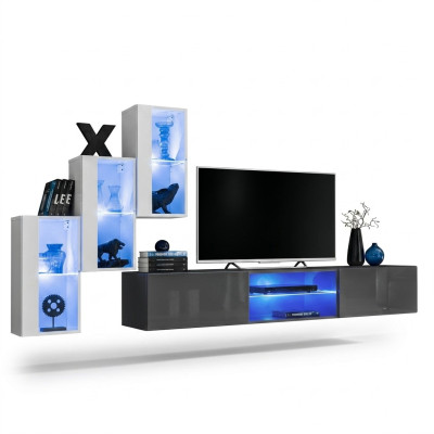Gray Sideboard TV Stand Set Wall Unit Complete Wall Shelves Wall Cabinet