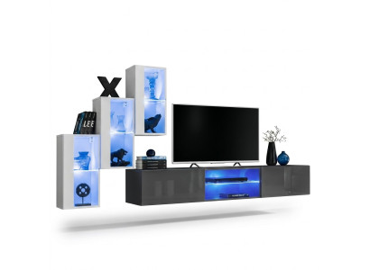 Gray Sideboard TV Stand Set Wall Unit Complete Wall Shelves Wall Cabinet