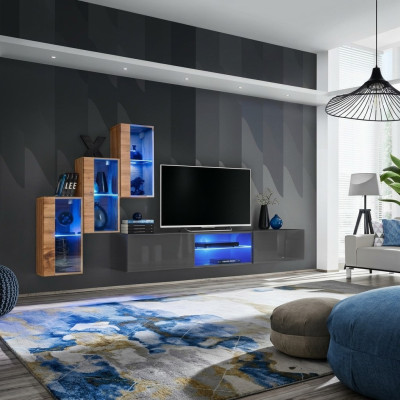 Complete designer modern living room wall unit shelves TV stand 3x wall cabinet
