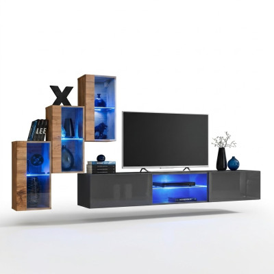 Complete designer modern living room wall unit shelves TV stand 3x wall cabinet