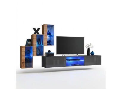 Complete designer modern living room wall unit shelves TV stand 3x wall cabinet