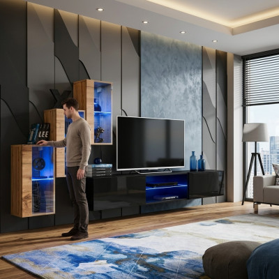 Living room furniture New wall unit 210 cm 3x wall cabinet setup luxury wall shelves