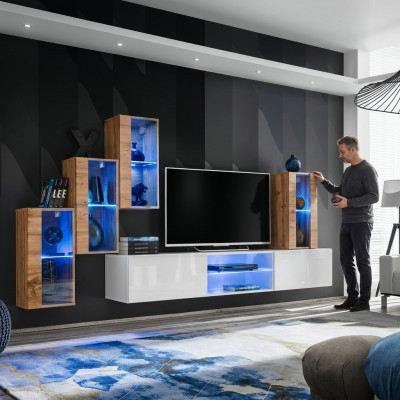 3x Wall Cabinet Living Room Furniture Living Wall 210 cm Luxury TV Stand
