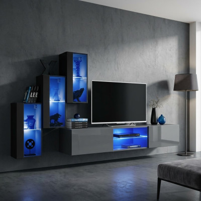 Set of 4-piece living room wall unit 210 cm furnishings modern wall cabinet new