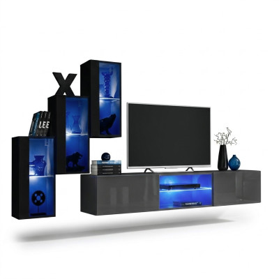 Set of 4-piece living room wall unit 210 cm furnishings modern wall cabinet new