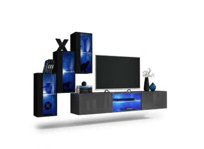 Set of 4-piece living room wall unit 210 cm furnishings modern wall cabinet new