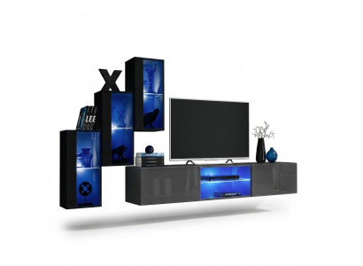Set of 4-piece living room wall unit 210 cm furnishings modern wall cabinet new