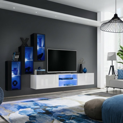 New Wall Unit Black 3x Wall Cabinet Furniture TV Stand Modern Set