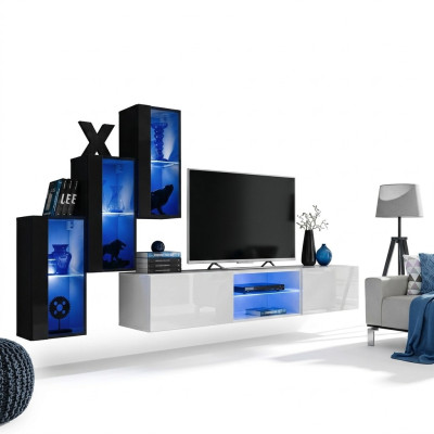 New Wall Unit Black 3x Wall Cabinet Furniture TV Stand Modern Set