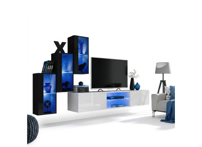 New Wall Unit Black 3x Wall Cabinet Furniture TV Stand Modern Set