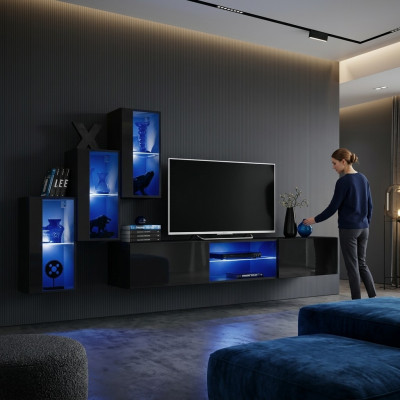 Luxury 3x Wall Cabinet Furniture Living Room Furniture Black Wall Shelves