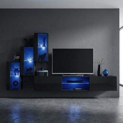 Luxury 3x Wall Cabinet Furniture Living Room Furniture Black Wall Shelves