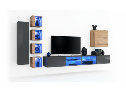 Living room wall unit grey modern furniture TV stand wall cabinet shelves