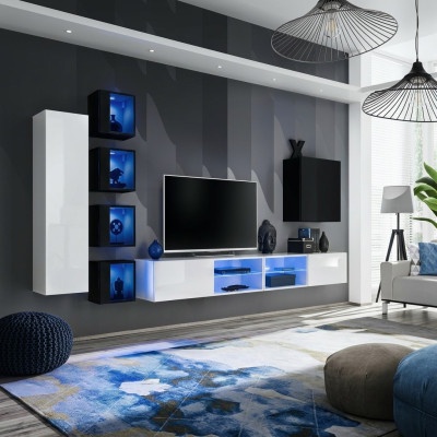 Living Room Complete Set 7-piece Luxury Wall Unit 6x Wall Cabinet TV Stand Furniture