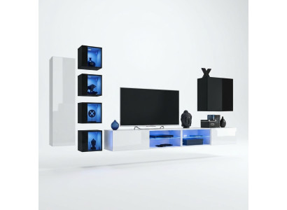 Living Room Complete Set 7-piece Luxury Wall Unit 6x Wall Cabinet TV Stand Furniture