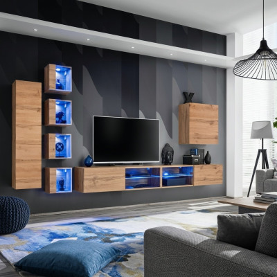 Furniture set: Living room wall unit, wall cabinet, wall shelves, sideboard, wooden furniture, TV stand, new