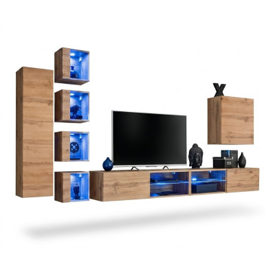 Furniture set: Living room wall unit, wall cabinet, wall shelves, sideboard, wooden furniture, TV stand, new