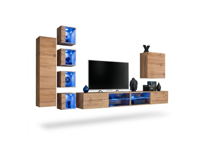 Furniture set: Living room wall unit, wall cabinet, wall shelves, sideboard, wooden furniture, TV stand, new