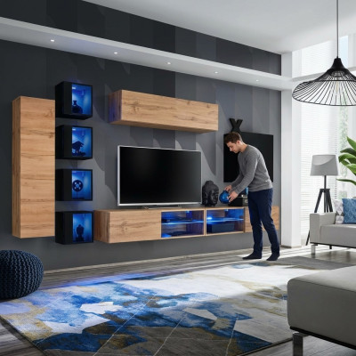 Complete Designer Modern Living Room Wall Shelves TV Stand Wood Furniture Wall Cabinet