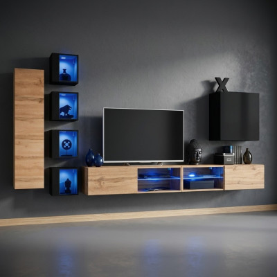 Complete Designer Modern Living Room Wall Shelves TV Stand Wood Furniture Wall Cabinet