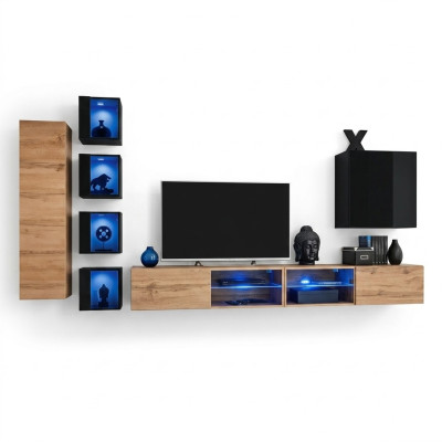 Complete Designer Modern Living Room Wall Shelves TV Stand Wood Furniture Wall Cabinet