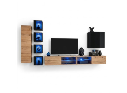 Complete Designer Modern Living Room Wall Shelves TV Stand Wood Furniture Wall Cabinet