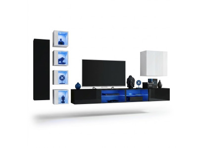 Complete living wall wall cabinet wooden furniture modern set 7-piece furnishing new
