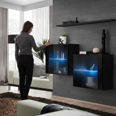 Complete Set 3-piece Designer Living Wall 2x Wall Cabinet Modern Wall Shelf New