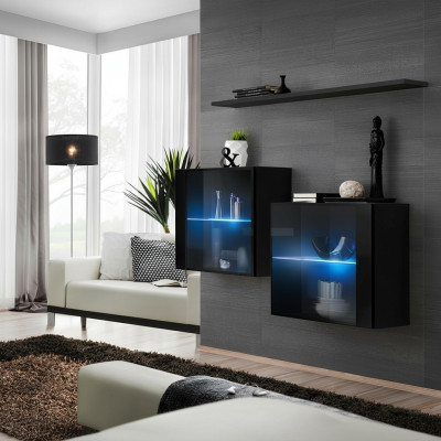 Complete Set 3-piece Designer Living Wall 2x Wall Cabinet Modern Wall Shelf New