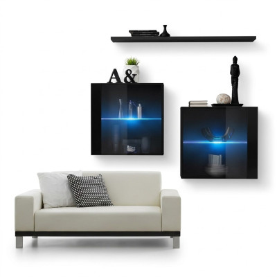 Complete Set 3-piece Designer Living Wall 2x Wall Cabinet Modern Wall Shelf New