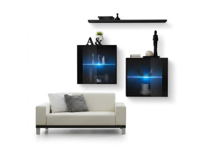 Complete Set 3-piece Designer Living Wall 2x Wall Cabinet Modern Wall Shelf New